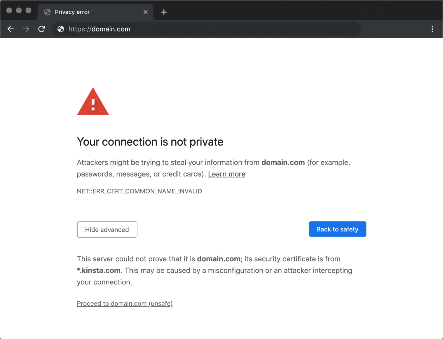 Warning from the browser about unsecured site